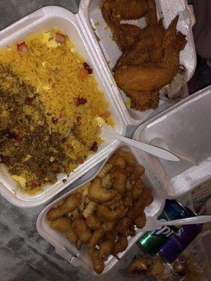 Our order came with 2 sodas, a soup, and an egg roll!