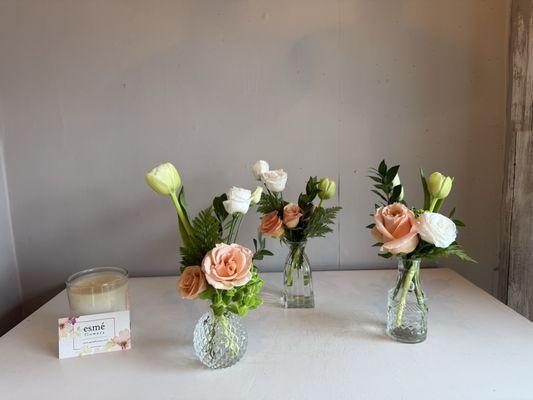 Bud vase trio - peach & creams