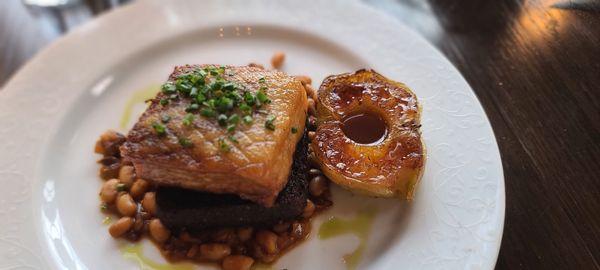 Cider-glazed pork belly, excellent!