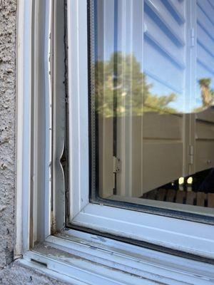 09/22/2025 lots of knick marks around frame & the piece pulled out by the robber using his knife to try to get inside.