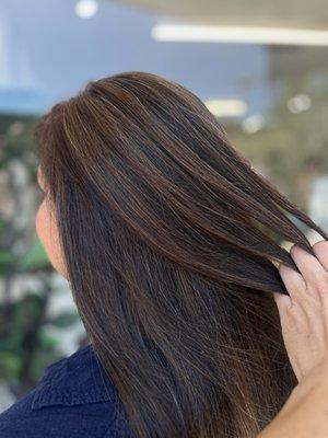 Grey blending hair with dark chocolate brown by wella koleston