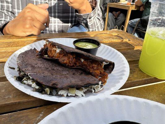 Huitlacoche Quesadilla and Chicharron Taco