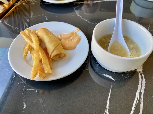 Soup / French Fries / Vegetable Rolls
