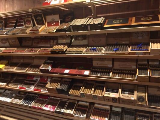 Big selection of cigars in a perfectly controlled humidor.