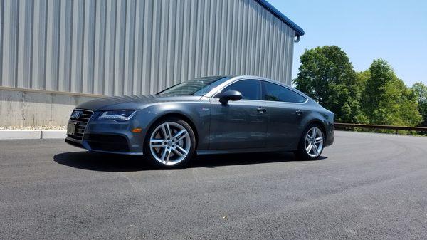 Our Clients Audi A8 with our Gold Option Window Tint along with partial hood clear bra paint protection by SunTek Ultra.