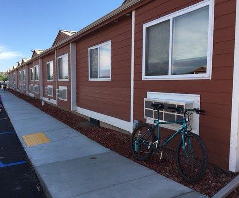 Exterior: Notice family rooms are double the size of singles, see AC placement