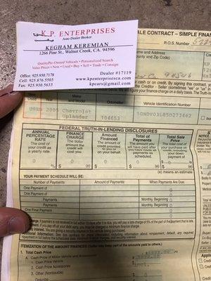 Papers when I bought the car.