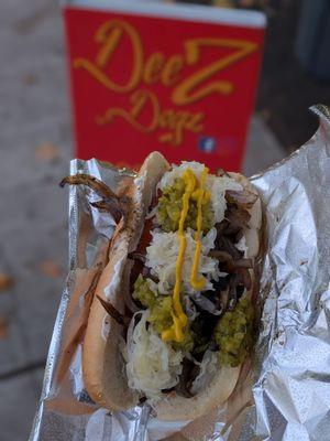 Seattle dog with sauerkraut, relish, and mustard added by me