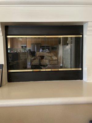 Fireplace and gas log.