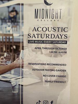 Acoustic Saturdays though October