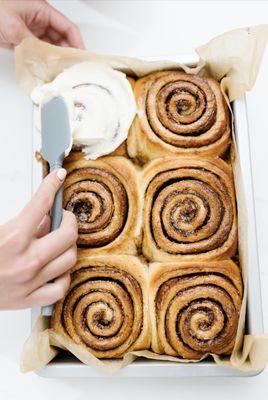 Try our signature Big Cinnamon rolls, fresh out of the oven, covered in our house-made cream cheese frosting!
