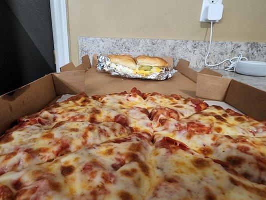 Pepperoni Pizza & their big Mac like sub