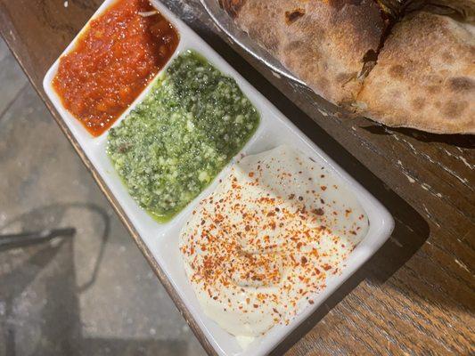 Dip trio- arrabiatta, pesto, whipped feta