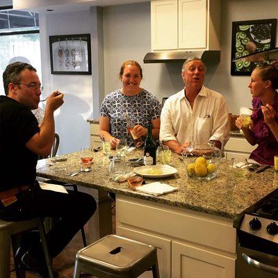 Dinner guests enjoying the Roasted Cauliflower Soup!