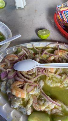 Aguachiles verdes con Camaron Cocido Botana