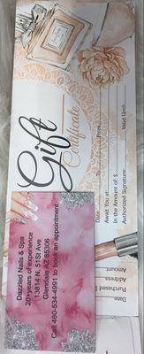 Gift certificate available $100 off $15, $50 off $5!!!!