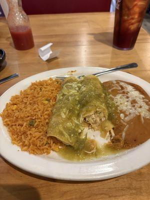 D5. Enchiladas (2) with shredded chicken green tomatillo sauce