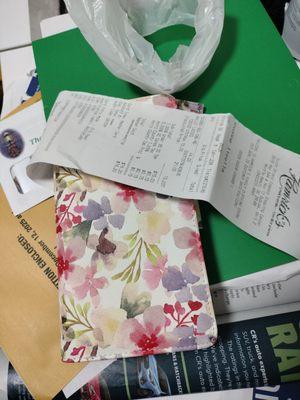 Hamrick's Wallet and Reciept