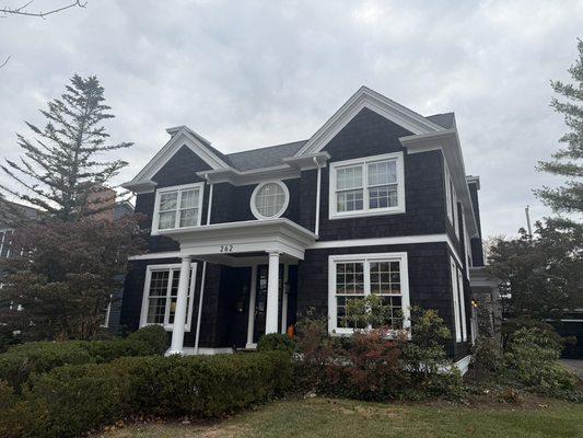 Shingle stain job using Woodluxe from Benjamin Moore