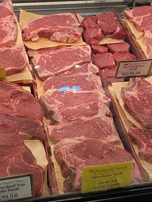 Porterhouse steaks on sale for $9.99