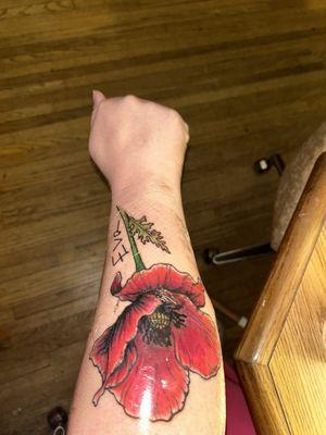 Custom tattoo for my Daughter Poppy and my daughters signature -obsessed-