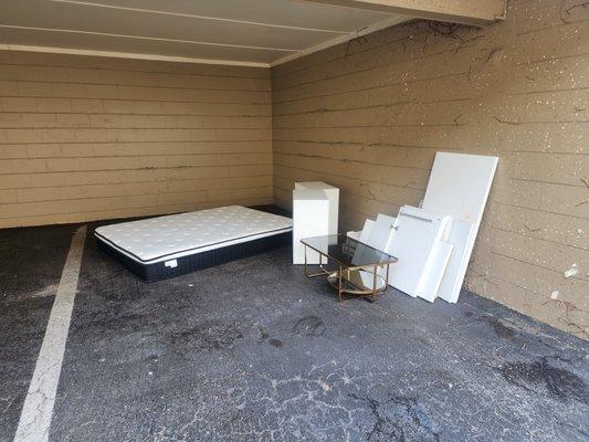 Requested pick up from an apartment. Items left in the resident's parking spot.