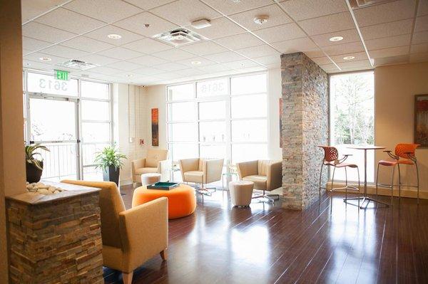 Front lobby for Chapel Hill Tubal Reversal Center. Ultramodern look complete with 60 inch LCD TV and wifi.