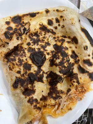 Inedible Burnt Chicken Quesadilla.