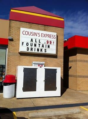 Sign say it all....ALL FOUNTAIN DRINKS $.99. Look out Sonic happy hour!