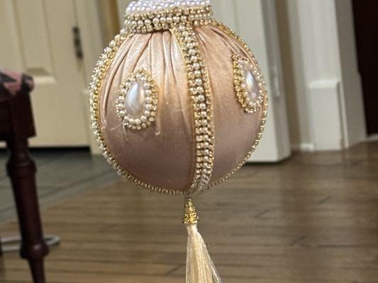 Satin Ornament with pearl trim and tassel