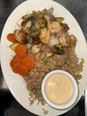 Steak and shrimp with mix vegetables price is $15.95