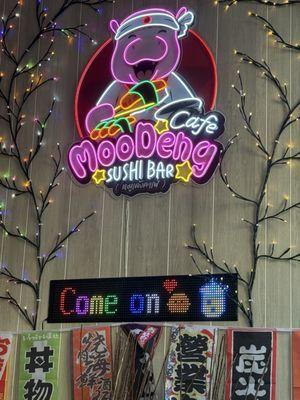 MooDeng Cafe Sushi Bar Neon Sign