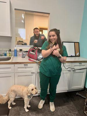 Dr. Moore and Tiana, with Maggie and Mia the ferret!
