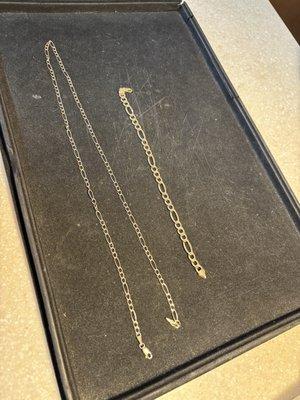 10k gold bracelet and necklace (in Figaro style chain)
