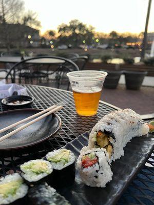 Vegetable Tempura Maki and Avocado Maki (Gluten Free) both delicious Kirin Draft