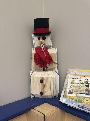 Snowman made out of books