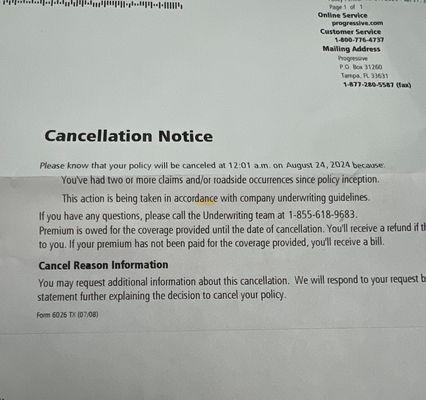 Cancelation letter