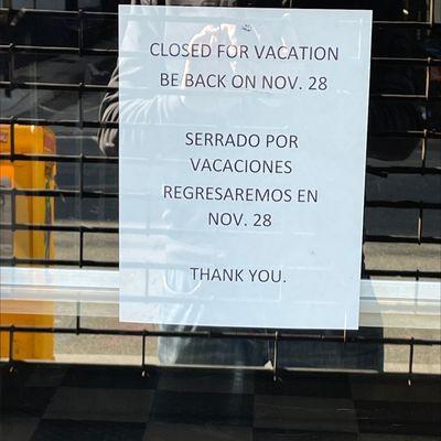 Closed for pre holiday vacation