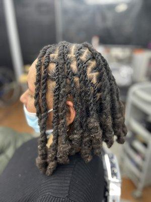 Wash retwist and double twist with knots on the end