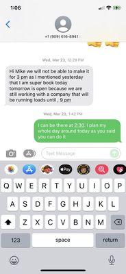 When she canceled on the day of