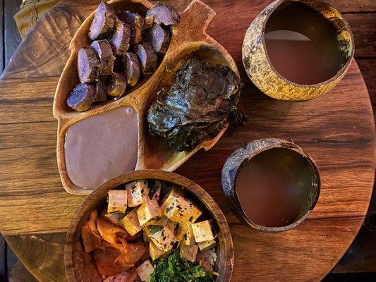 Lau Lau Plate and Shoyu Sesame Tofu Poke Bowl with 'Awa