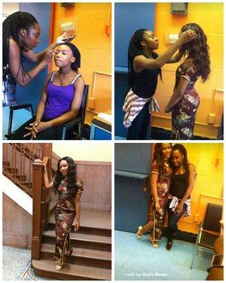 La 'ShelleMonee assisting a young lady in preparing for her jr.high school prom.