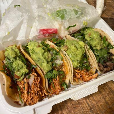 3 tinga tacos and 1 steak taco