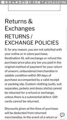 Clear Return Policy at DXL. If for any reason you are not satisfied!! Returns & Exchanges accepted!
