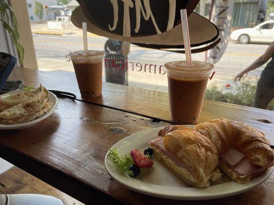 Ham egg cheese on croissant