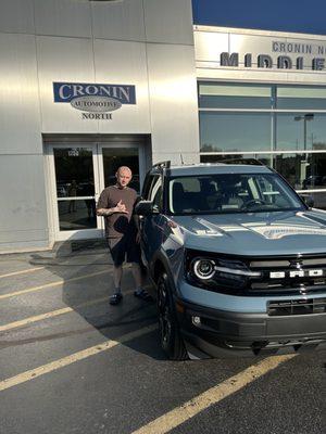 2023 Ford Bronco Raymond with his new car sold to us by Josh at Cronin Ford