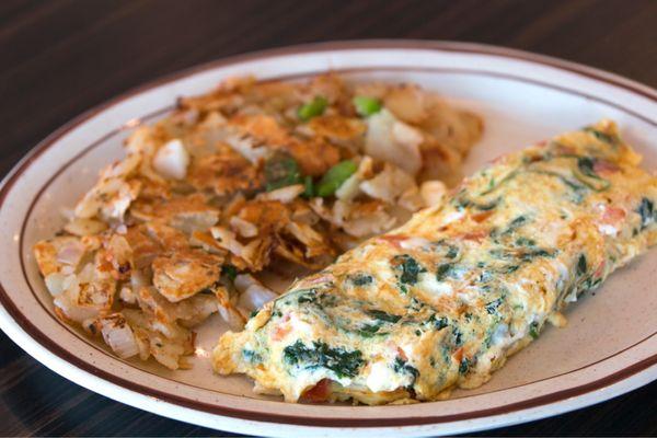 Greek omelette with home fries