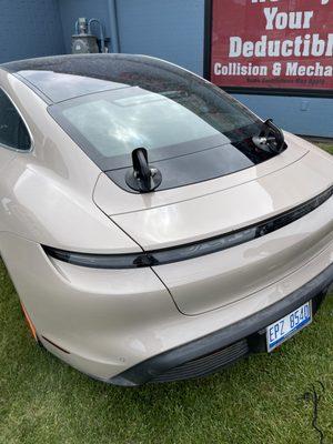 2022 Porsche Taycan 4s on-site lower back glass replacement.