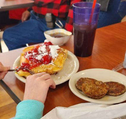 Strawberry French Toast and side sausage