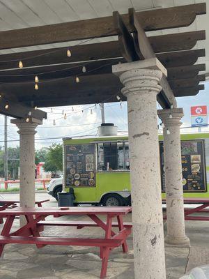 A picture of the sitting area and truck